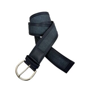 Linea Pelle Belt Womens Medium Navy Blue Vegan Leather Fabric Silver Buckle